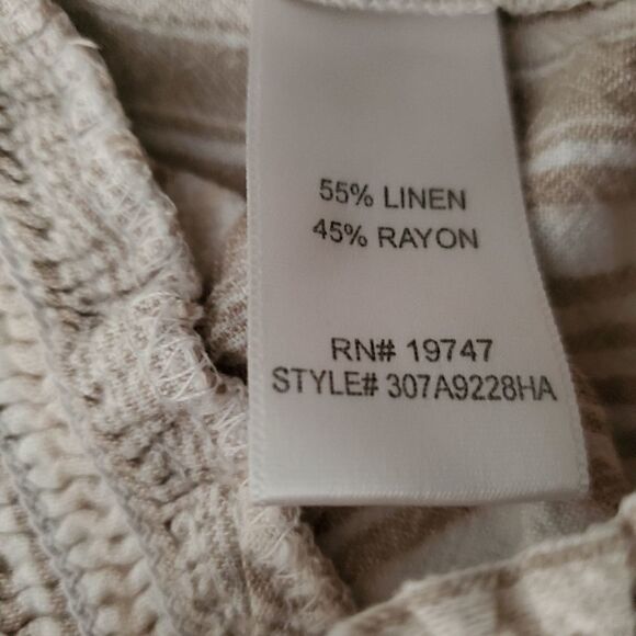 LAND AND SEA WOMEN'S STRIPE TAUPE CROPPED LENGTH LINEN PANTS SIZE MEDIUM - Picture 6 of 6